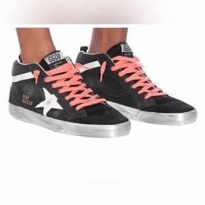 Golden Goose Mid Star Black Sparkle with Silver Star